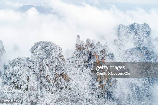 hunan zhangjiajie tianzi mountain after blizzard - shangri la bildbanksfoton och bilder