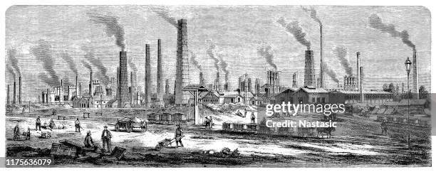 ilustraciones, imágenes clip art, dibujos animados e iconos de stock de steelworks en chorzów es una ciudad en silesia, en el sur de polonia, cerca de katowice - revolucion industrial