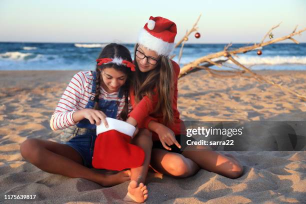 christmas on the beach - australian christmas stock pictures, royalty-free photos & images