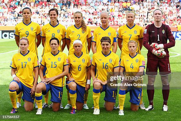 Players of Sweden line up for the team photo before the FIFA Women's World Cup 2011 Group C match between Colombia and Sweden at the Fifa Womens...