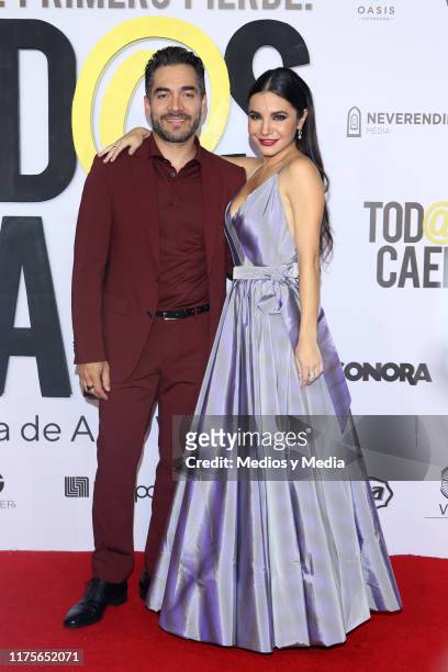 Omar Chaparro and Martha Higareda poses for photos during the red carpet of the movie 'Todas Caen' at Cinepolis Oasis Coyoacan on September 18, 2019...