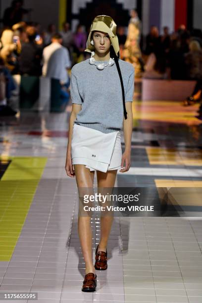Model walks the runway at the Prada Ready to Wear Spring/Summer 2020 fashion show during the Milan Fashion Week Spring/Summer 2020 on September 18,...