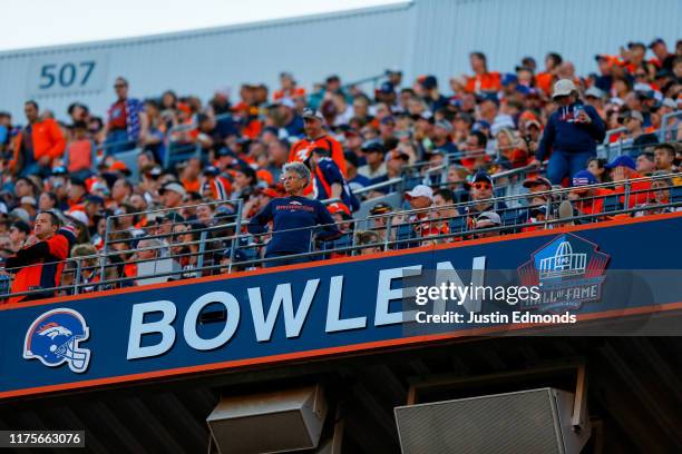The Pro Football Hall of Fame logo was added to the late owner of the Denver Broncos Pat Bowlen's spot in the Denver Broncos Ring of Fame during a...