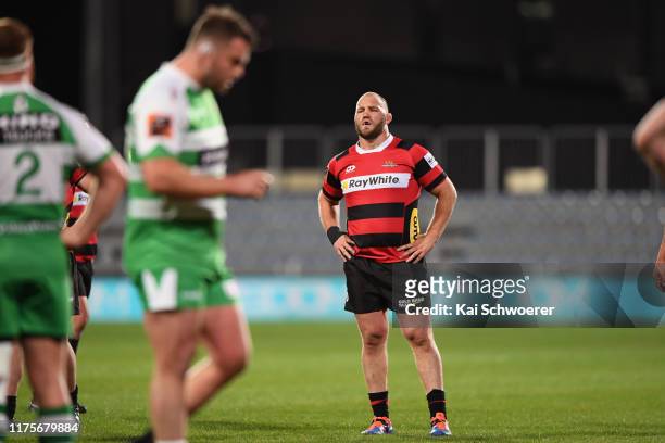 Owen Franks of Canterbury reacts during the round 7 Mitre 10 Cup match between Canterbury and Manawatu at Orangetheory Stadium on September 19, 2019...
