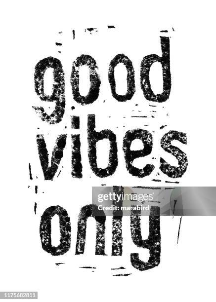 good vibes only. hand drawn linocut print. - good vibes stock illustrations