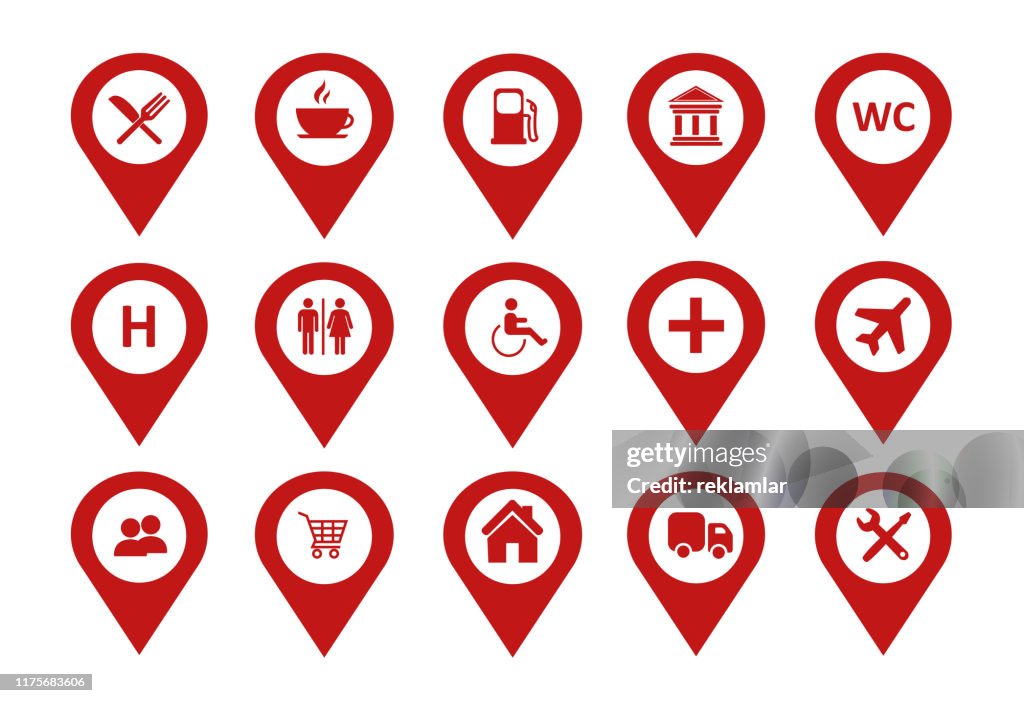 Location Icons setzen Vector. Karten-Pin-Positionssymbole auf weißem Hintergrund festgelegt.