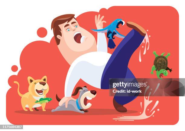 man slipping with pets - slapping stock illustrations