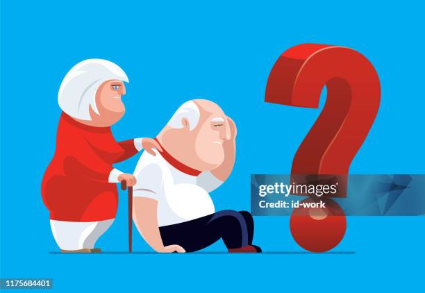 senior couple with question mark - old couple sitting stock illustrations