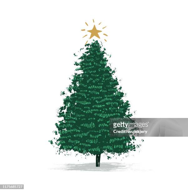 handgezeichnete chrismas baum, weihnachtskarte - tannenbaum stock-grafiken, -clipart, -cartoons und -symbole