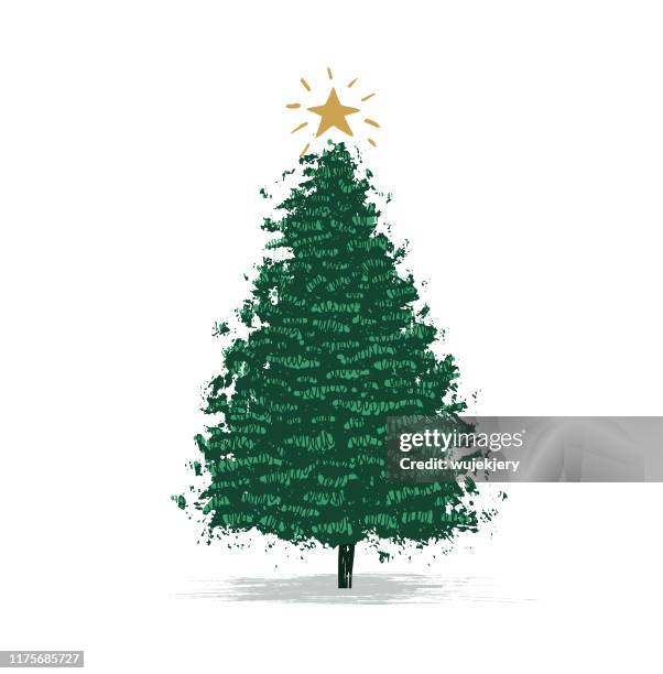 ilustrações de stock, clip art, desenhos animados e ícones de hand-drawn chrismas tree, christmas card - christmas tree