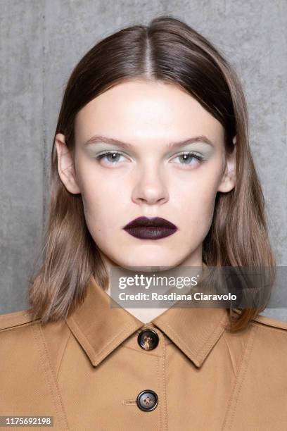 Cara Taylor poses during the backstage for Max Mara fashion show during the Milan Fashion Week Spring/Summer 2020 on September 19, 2019 in Milan,...