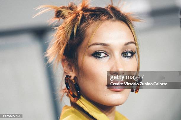 Bella Hadid prepares backstage for Fendi fashion show during the Milan Fashion Week Spring/Summer 2020 on September 19, 2019 in Milan, Italy.