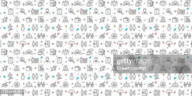 vector set of design templates and elements for human resources in trendy linear style - seamless patterns with linear icons related to human resources - vector - cv stock illustrations