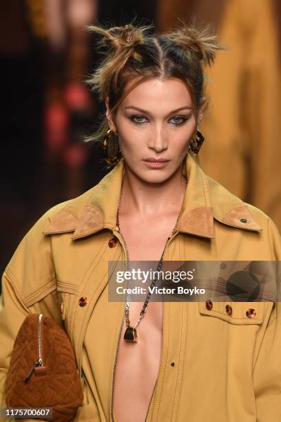 Bella Hadid walks the runway at the Fendi show during the Milan Fashion Week Spring/Summer 2020 on September 19, 2019 in Milan, Italy.