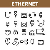 Ethernet Collection Elements Icons Set Vector