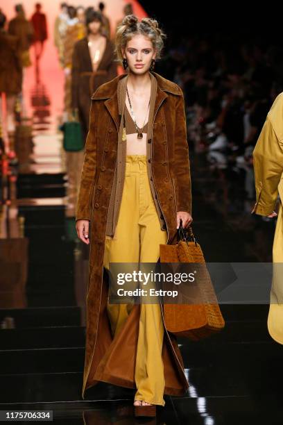 Model walks the runway at the Fendi show during the Milan Fashion Week Spring/Summer 2020 on September 19, 2019 in Milan, Italy.