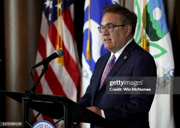 Environmental Protection Agency Administrator Andrew Wheeler makes a policy announcement at EPA headquarters September 19, 2019 in Washington, DC....