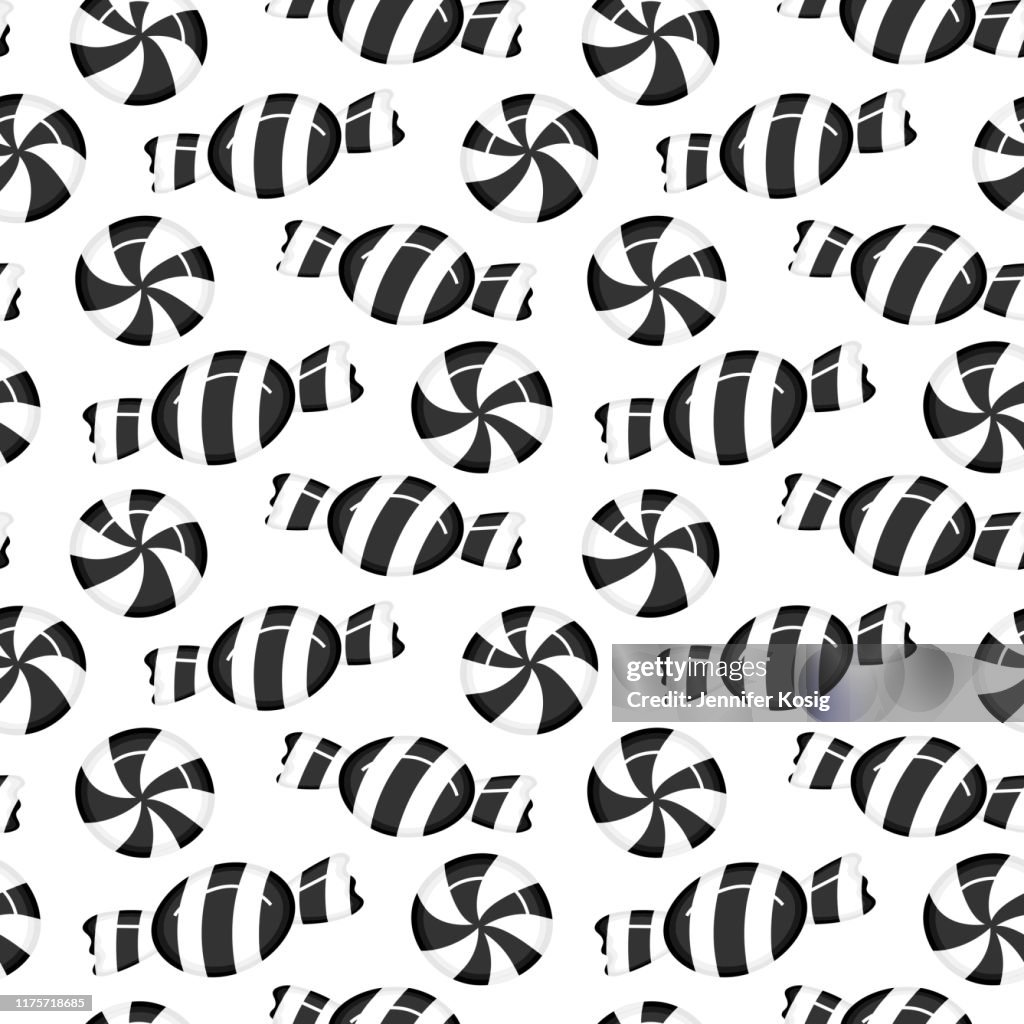 Seamless halloween candy illustration pattern, white background