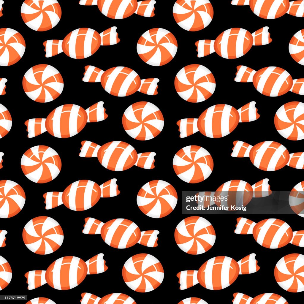 Seamless halloween candy illustration pattern, black background