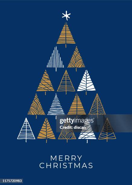 holiday card with christmas trees. - pine tree drawing stock illustrations