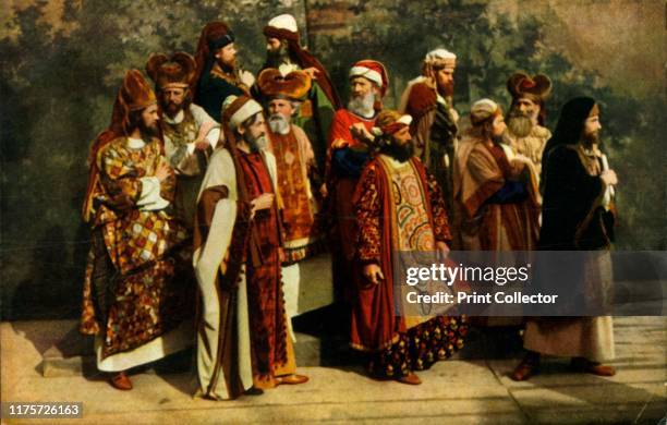Members of the High Council, 1922. Players in the Oberammergau Passion Play. The play is performed every 10 years, on open-air stages, by the...