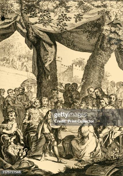 Vortigern King of Britain espouses Rowena a Saxon Lady, which occasioned the Settlement of the Saxons in Britain', mid 18th century. King Vortigern...