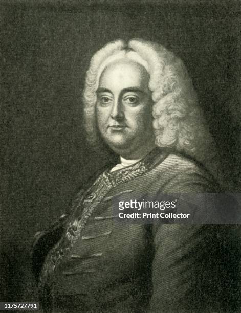 Handel, mid 18th century, . Portrait of German Baroque composer George Frideric Handel , who lived much of his life in England, where he composed his...