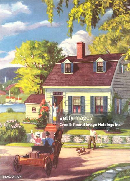 Postcard depicting a bucolic family scene.