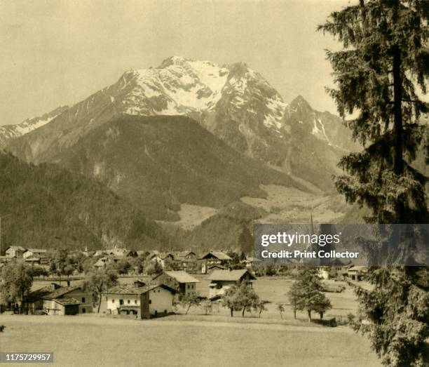 Mayrhofen, Zillertal, Austria, circa 1935. View of the town of Mayrhofen in the Ziller river valley, Tyrol. From "Österreich - Land Und Volk", . [R....