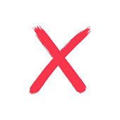 Red cross mark drawn grunge x in vector