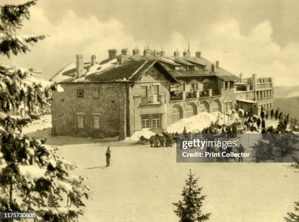 Cable car station, Rax Mountains, Lower Austria, circa 1935. Upper station on the Raxseilbahn, the first aerial tramway in Austria, which opened in...