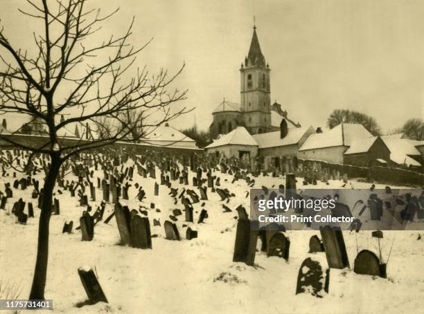 Jewish cemetery, Mattersburg, Burgenland, Austria, circa 1935. Graveyard under snow in the town of Mattersburg, . After the Anschluss in 1938, the...
