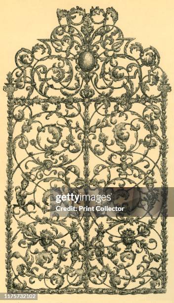 Window grille, 1700-1750, . Etching of a wrought iron grille made in Germany, early-mid 18th century. From "The South Kensington Museum", a book of...