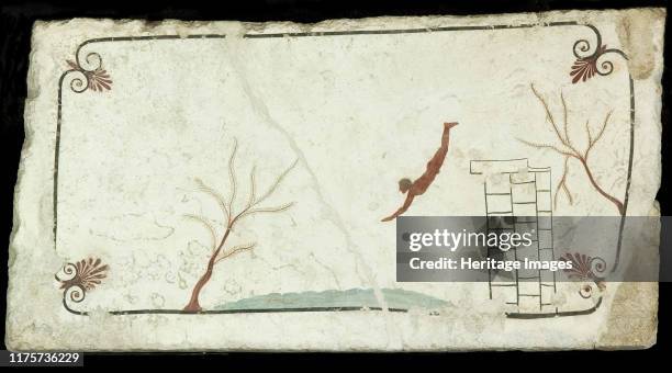 The Diver. Tomb of the Diver , ca 470 BC. Found in the Collection of Museo archeologico nazionale di Paestum. Artist Classical Antiquities.