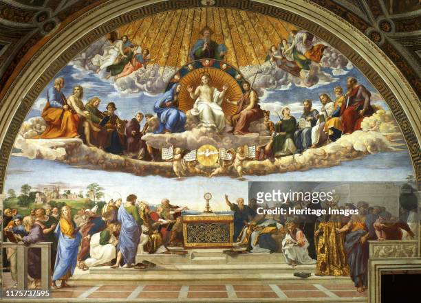 Disputation of the Holy Sacrament , 1509-1510. Found in the Collection of Apostolic Palace, Vatican. Artist Raphael .