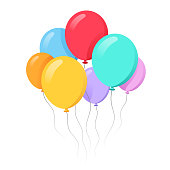 Bunch of balloons in cartoon flat style isolated on white background stock illustration
