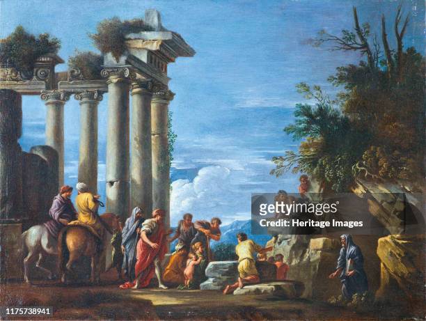 Temple ruin with Pythagoras Emerging from the Underworld, Second Half of the 17th cen.. Private Collection. Artist Ghisolfi, Giovanni .