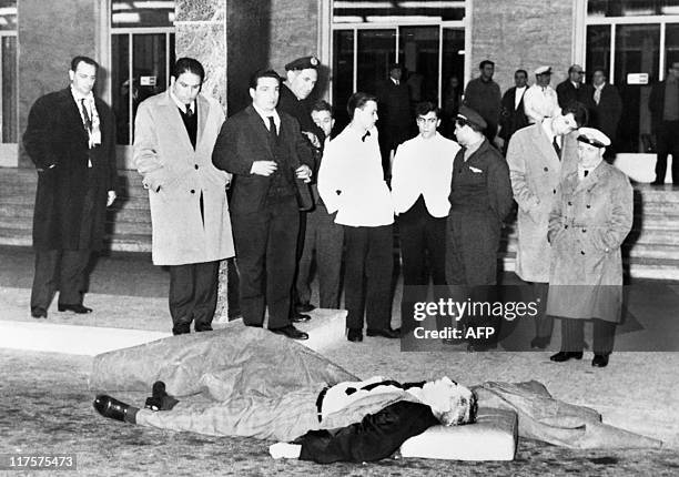 Picture released on January 26, 1962 of Italian born ganster Charles "Lucky" Luciano lying dead at the Naples-Capodichino airport from a heart attack.