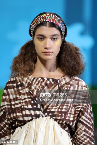 Model walks the runway at the Daniela Gregis show during the Milan Fashion Week Spring/Summer 2020 on September 19, 2019 in Milan, Italy.