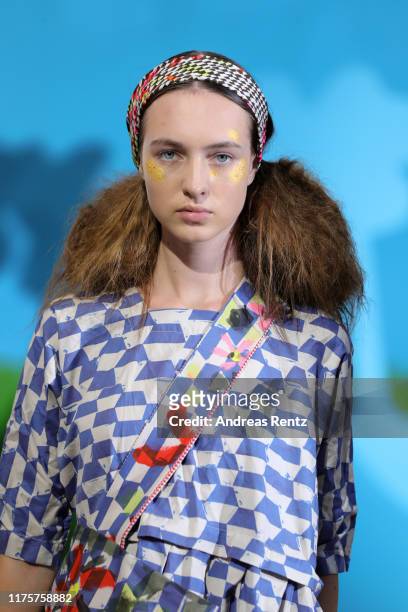 Model walks the runway at the Daniela Gregis show during the Milan Fashion Week Spring/Summer 2020 on September 19, 2019 in Milan, Italy.