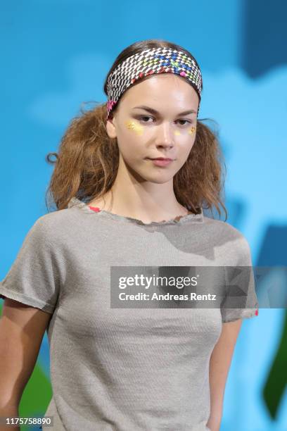 Model walks the runway at the Daniela Gregis show during the Milan Fashion Week Spring/Summer 2020 on September 19, 2019 in Milan, Italy.