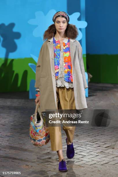 Model walks the runway at the Daniela Gregis show during the Milan Fashion Week Spring/Summer 2020 on September 19, 2019 in Milan, Italy.