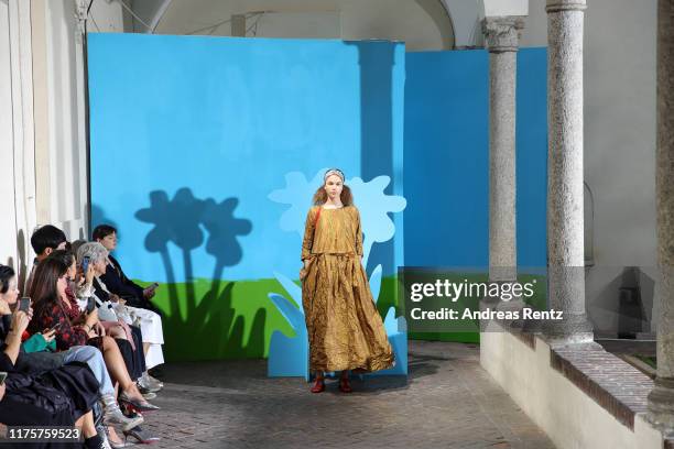 Model walks the runway at the Daniela Gregis show during the Milan Fashion Week Spring/Summer 2020 on September 19, 2019 in Milan, Italy.