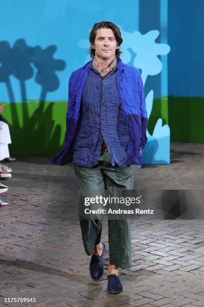 Model walks the runway at the Daniela Gregis show during the Milan Fashion Week Spring/Summer 2020 on September 19, 2019 in Milan, Italy.