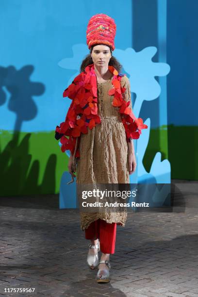 Model walks the runway at the Daniela Gregis show during the Milan Fashion Week Spring/Summer 2020 on September 19, 2019 in Milan, Italy.