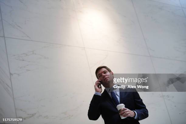 Rep. Eric Swalwell arrives at a closed-door meeting between Intelligence Community Inspector General Michael Atkinson and the House Intelligence...