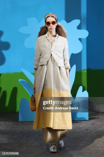 Model walks the runway at the Daniela Gregis show during the Milan Fashion Week Spring/Summer 2020 on September 19, 2019 in Milan, Italy.