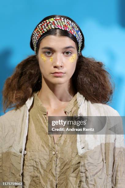 Model walks the runway at the Daniela Gregis show during the Milan Fashion Week Spring/Summer 2020 on September 19, 2019 in Milan, Italy.