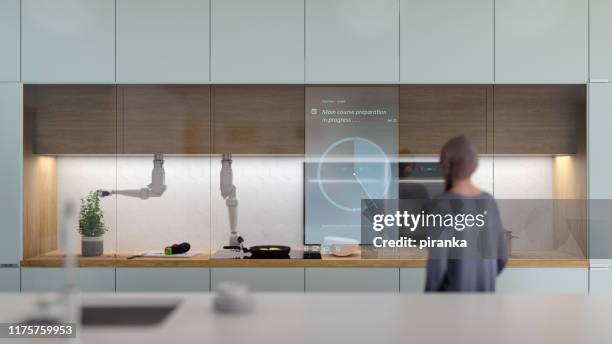 futuristic automated kitchen - futuristic home stock pictures, royalty-free photos & images