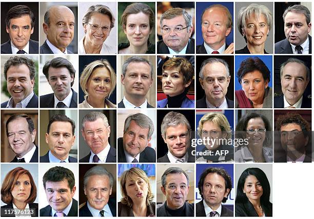 Combo of members of the French government named on November 14, 2010. - Prime minister Francois Fillon, Defence and Veterans minister Alain Juppe,...